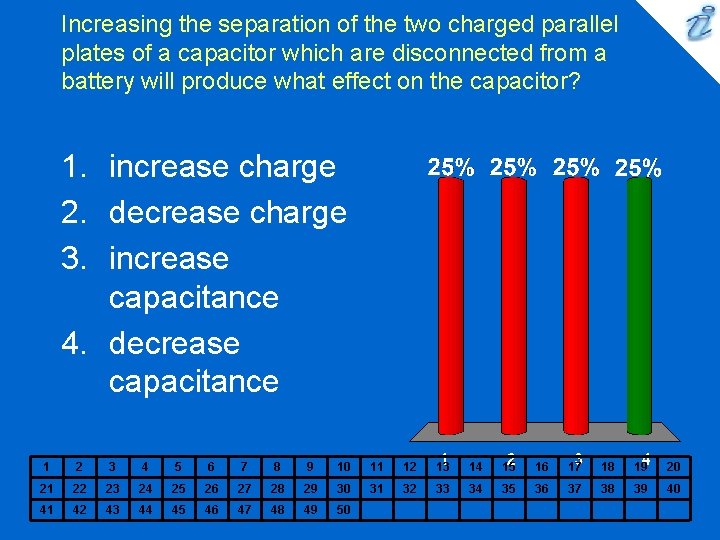 Increasing the separation of the two charged parallel plates of a capacitor which are