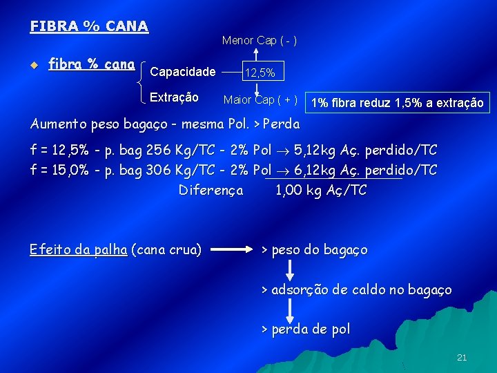 FIBRA % CANA u fibra % cana Menor Cap ( - ) Capacidade Extração