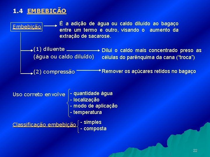 1. 4 EMBEBIÇÃO Embebição É a adição de água ou caldo diluído ao bagaço