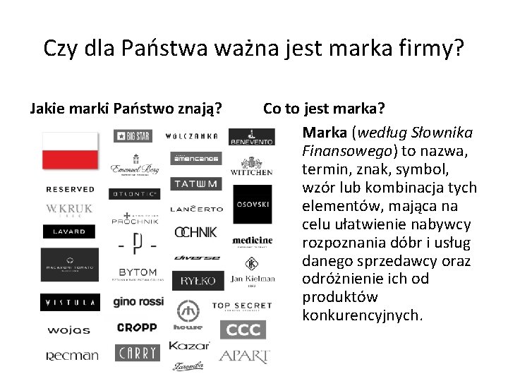 Czy dla Państwa ważna jest marka firmy? Jakie marki Państwo znają? Co to jest