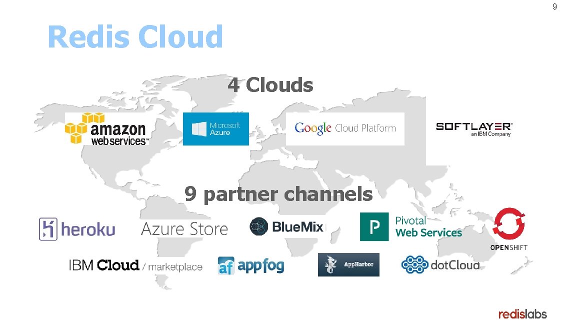 9 Redis Cloud 4 Clouds 9 partner channels 