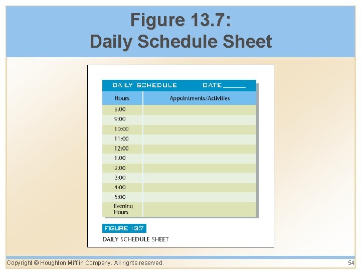 Figure 13. 7: Daily Schedule Sheet Copyright © Houghton Mifflin Company. All rights reserved.