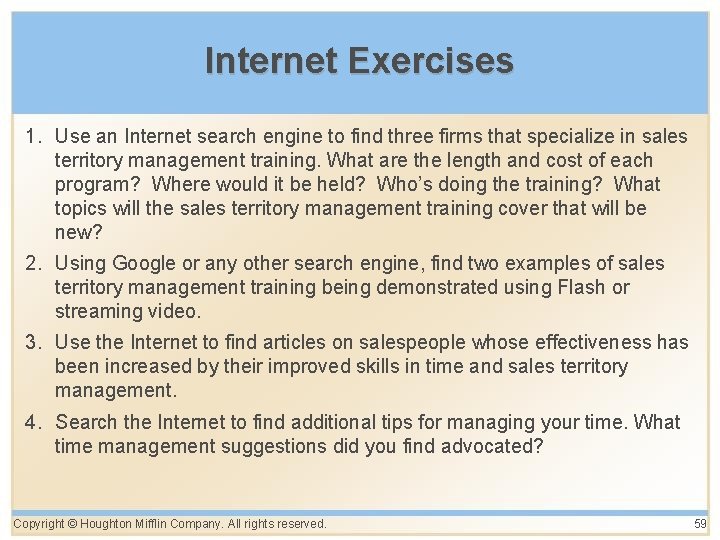 Internet Exercises 1. Use an Internet search engine to find three firms that specialize