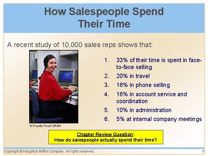 How Salespeople Spend Their Time A recent study of 10, 000 sales reps shows