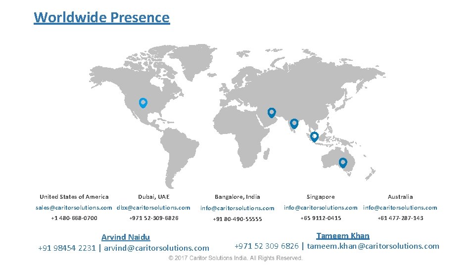 Worldwide Presence United States of America sales@caritorsolutions. com dbx@caritorsolutions. com +1 480 -668 -0700