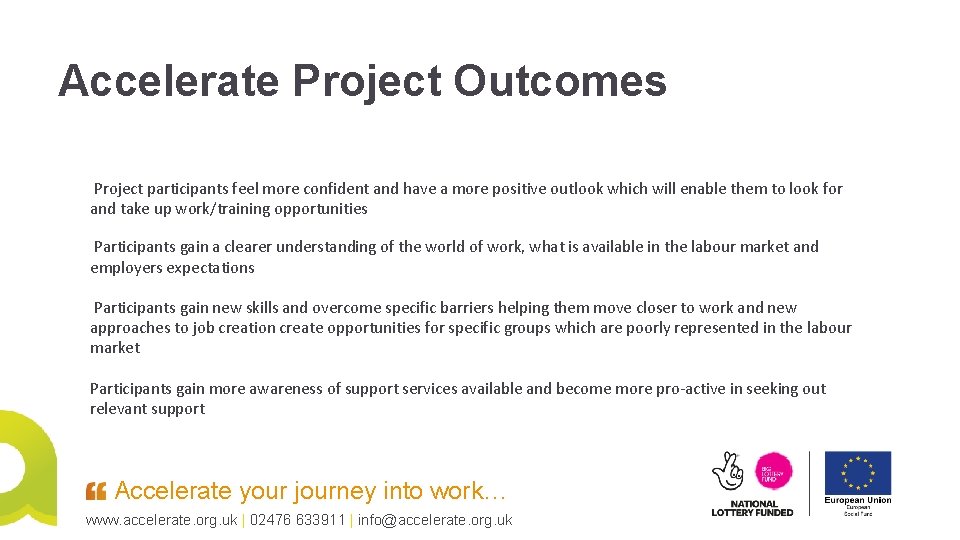 Accelerate Project Outcomes Project participants feel more confident and have a more positive outlook