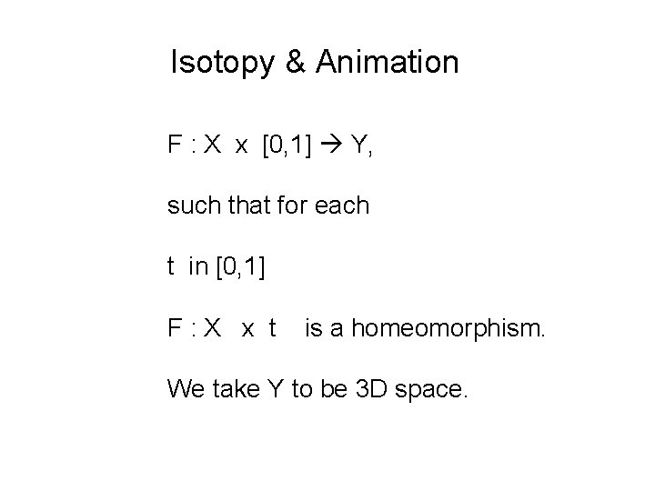Isotopy & Animation F : X x [0, 1] Y, such that for each
