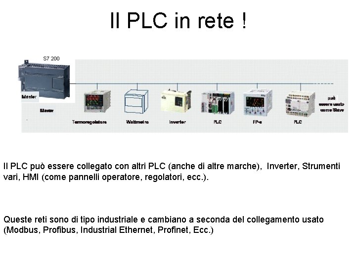 Il PLC in rete ! Il PLC può essere collegato con altri PLC (anche