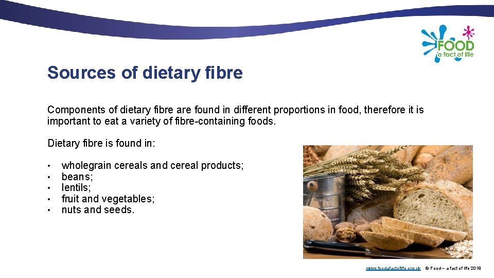 Sources of dietary fibre Components of dietary fibre are found in different proportions in