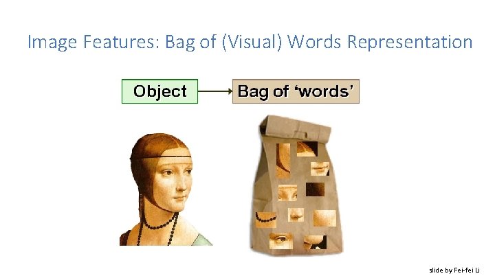 Image Features: Bag of (Visual) Words Representation slide by Fei-fei Li Image Features: Bag of (Visual) Words Representation slide by Fei-fei Li