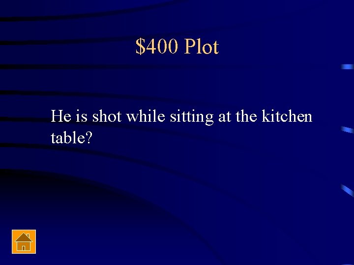 $400 Plot He is shot while sitting at the kitchen table? 