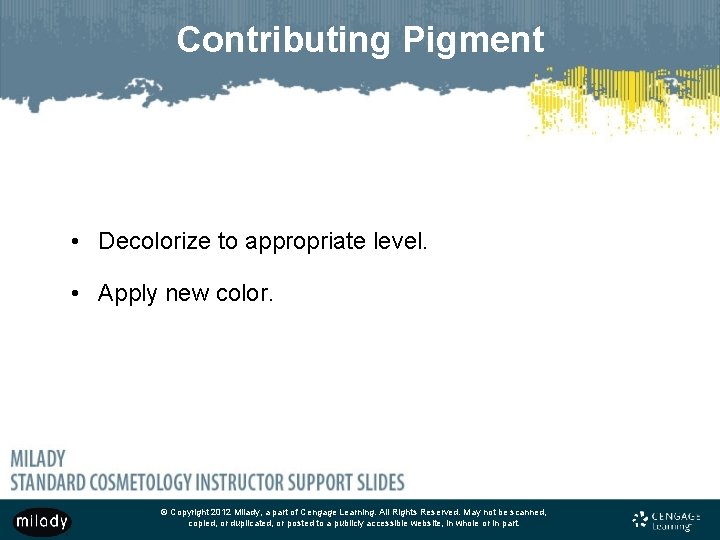 Contributing Pigment • Decolorize to appropriate level. • Apply new color. © Copyright 2012