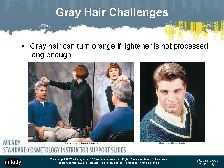 Gray Hair Challenges • Gray hair can turn orange if lightener is not processed