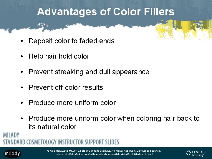 Advantages of Color Fillers • Deposit color to faded ends • Help hair hold