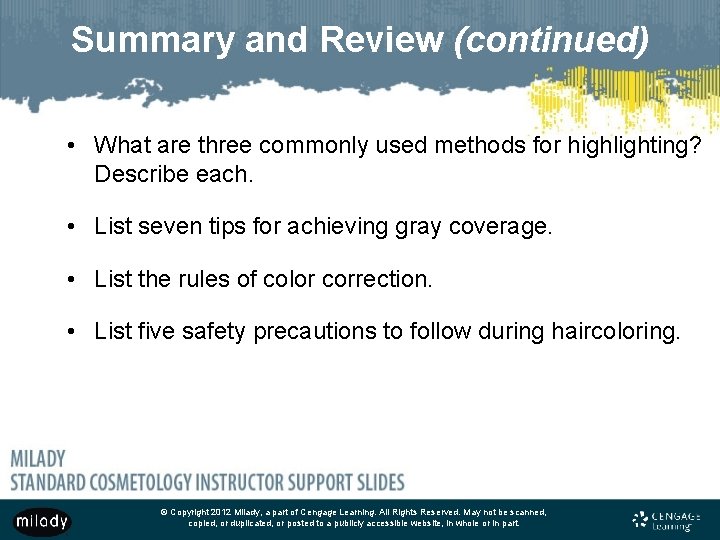 Summary and Review (continued) • What are three commonly used methods for highlighting? Describe