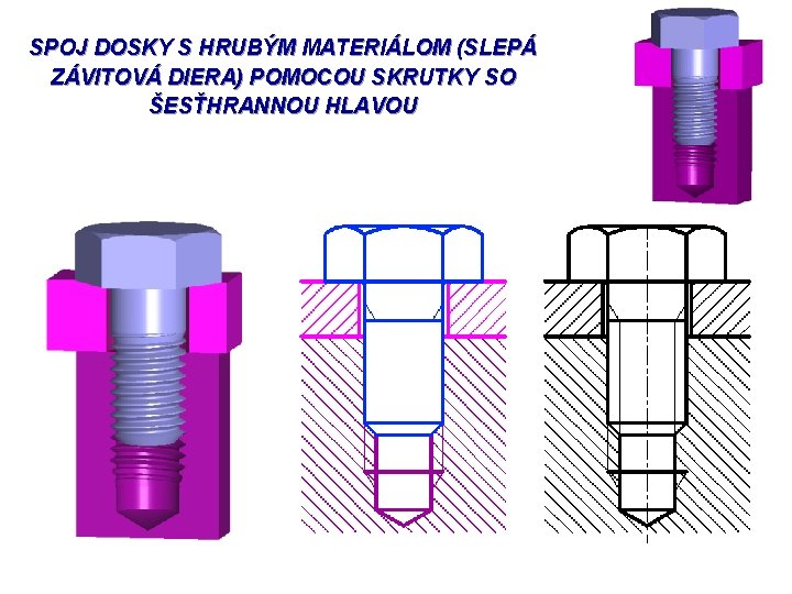 SPOJ DOSKY S HRUBÝM MATERIÁLOM (SLEPÁ ZÁVITOVÁ DIERA) POMOCOU SKRUTKY SO ŠESŤHRANNOU HLAVOU 