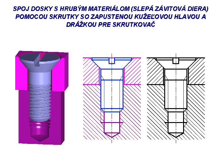 SPOJ DOSKY S HRUBÝM MATERIÁLOM (SLEPÁ ZÁVITOVÁ DIERA) POMOCOU SKRUTKY SO ZAPUSTENOU KUŽEĽOVOU HLAVOU