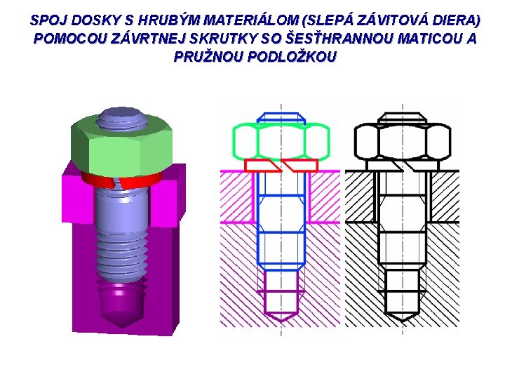 SPOJ DOSKY S HRUBÝM MATERIÁLOM (SLEPÁ ZÁVITOVÁ DIERA) POMOCOU ZÁVRTNEJ SKRUTKY SO ŠESŤHRANNOU MATICOU