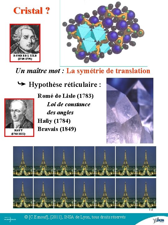 Cristal ? ROME DE L’ISLE (1736 -1790) Un maître mot : La symétrie de Cristal ? ROME DE L’ISLE (1736 -1790) Un maître mot : La symétrie de