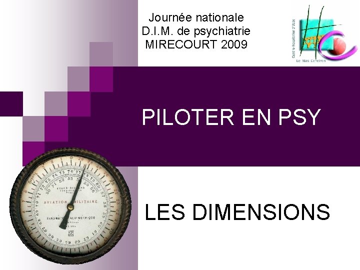 Journée nationale D. I. M. de psychiatrie MIRECOURT 2009 PILOTER EN PSY LES DIMENSIONS