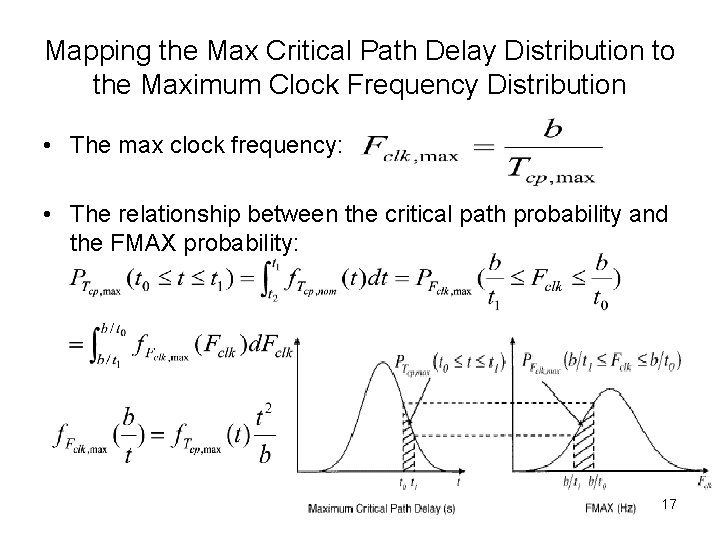 Mapping the Max Critical Path Delay Distribution to the Maximum Clock Frequency Distribution •
