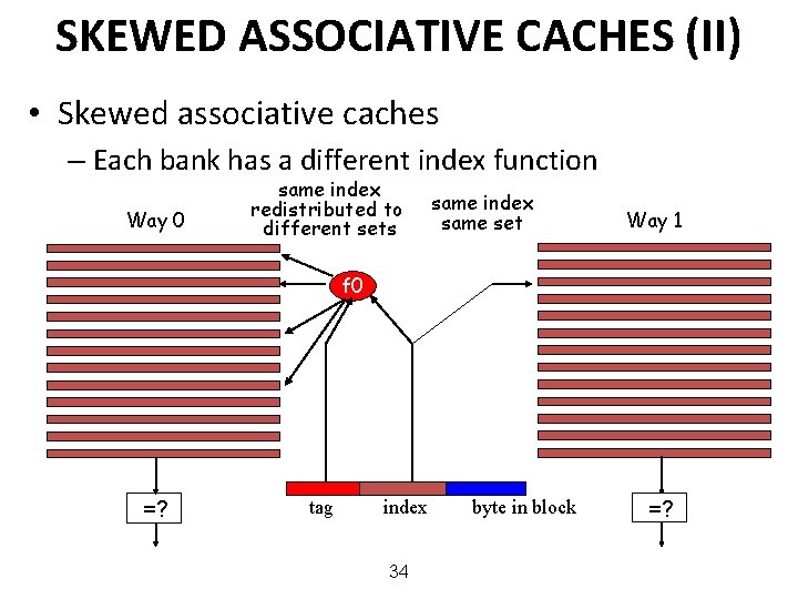 SKEWED ASSOCIATIVE CACHES (II) • Skewed associative caches – Each bank has a different