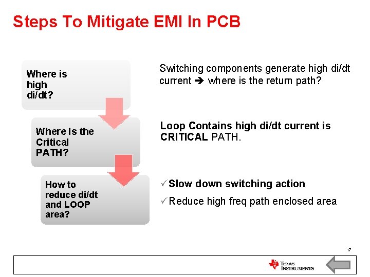 Steps To Mitigate EMI In PCB Where is high di/dt? Where is the Critical