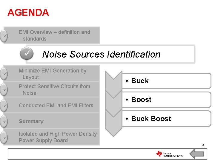 AGENDA EMI Overview – definition and standards Noise Sources Identification Minimize EMI Generation by