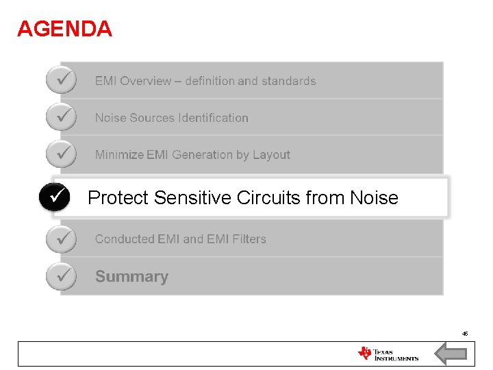 AGENDA Protect Sensitive Circuits from Noise 45 