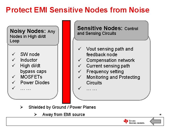 Protect EMI Sensitive Nodes from Noise Noisy Nodes: Any Nodes in High di/dt Loop