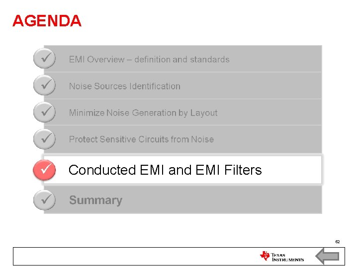 AGENDA Conducted EMI and EMI Filters 52 