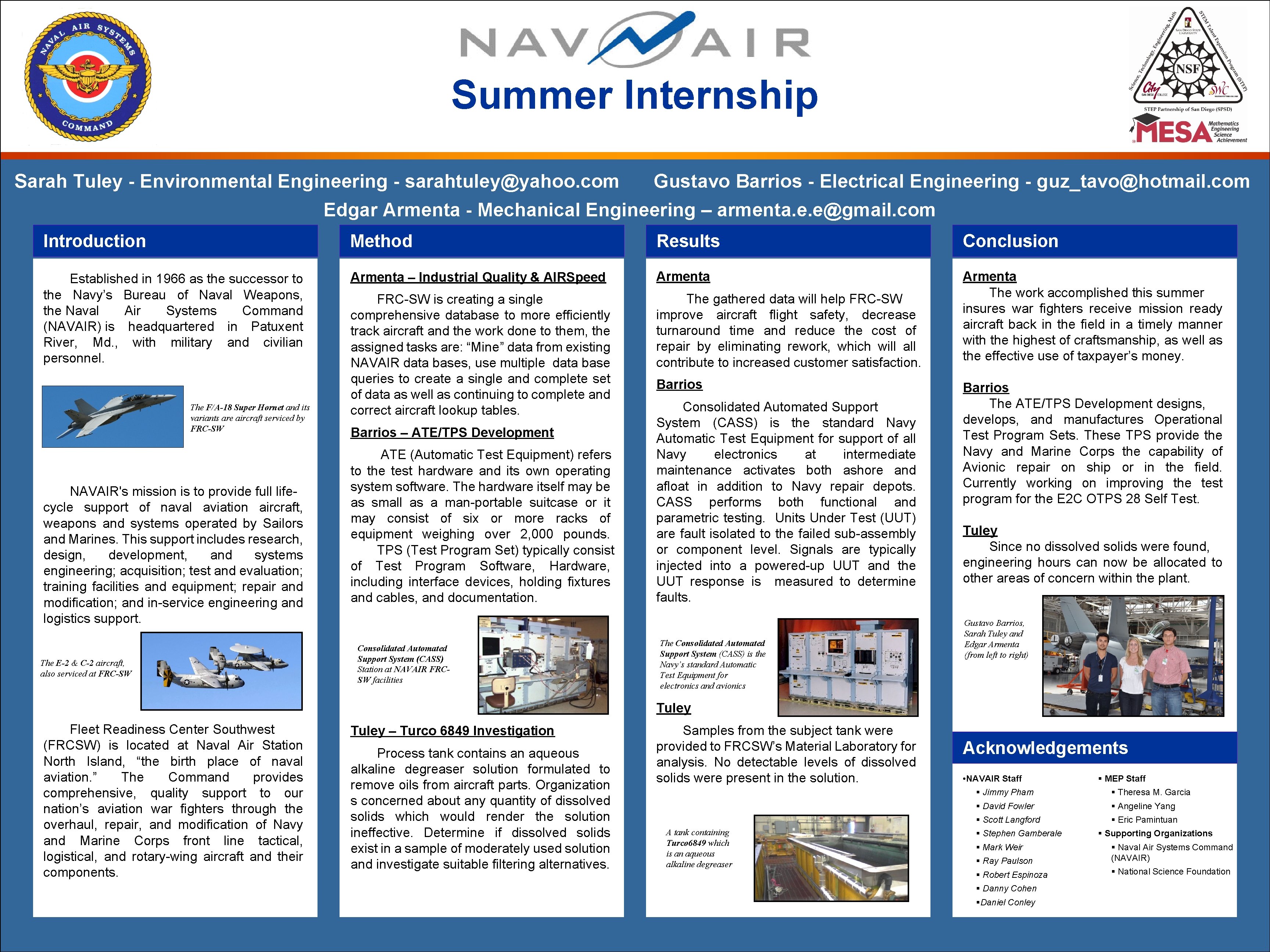 Summer Internship Sarah Tuley - Environmental Engineering - sarahtuley@yahoo. com Gustavo Barrios - Electrical