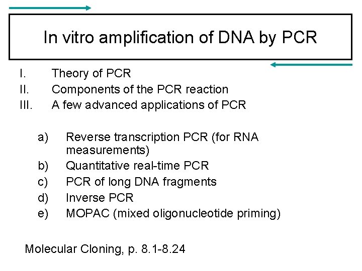 In vitro amplification of DNA by PCR I. III. Theory of PCR Components of In vitro amplification of DNA by PCR I. III. Theory of PCR Components of