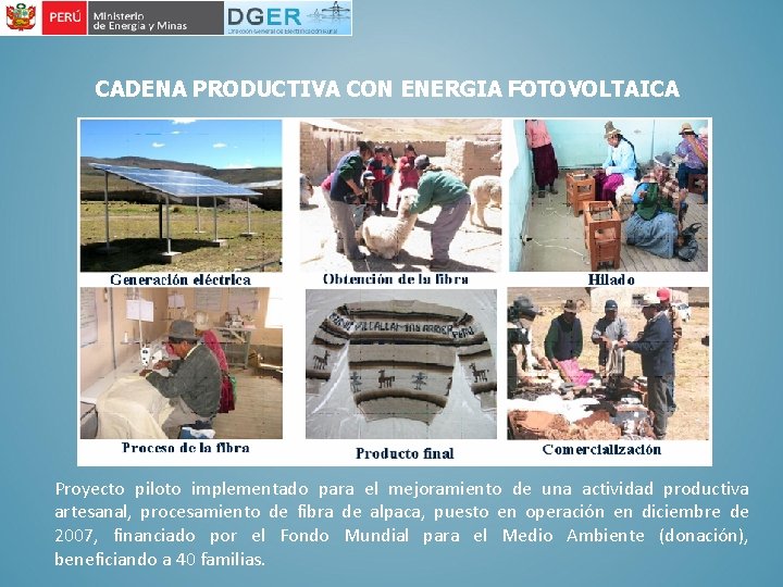 CADENA PRODUCTIVA CON ENERGIA FOTOVOLTAICA Proyecto piloto implementado para el mejoramiento de una actividad