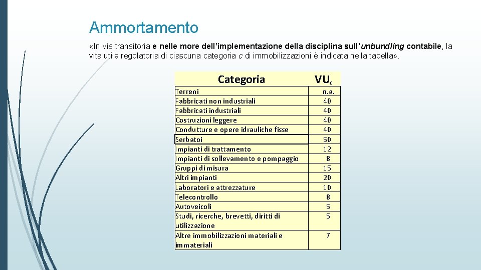Ammortamento «In via transitoria e nelle more dell’implementazione della disciplina sull’unbundling contabile, la vita