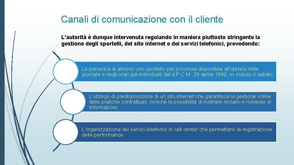 Canali di comunicazione con il cliente L’autorità è dunque intervenuta regolando in maniera piuttosto