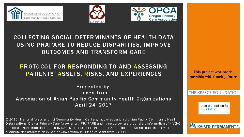 COLLECTING SOCIAL DETERMINANTS OF HEALTH DATA USING PRAPARE TO REDUCE DISPARITIES, IMPROVE OUTCOMES AND