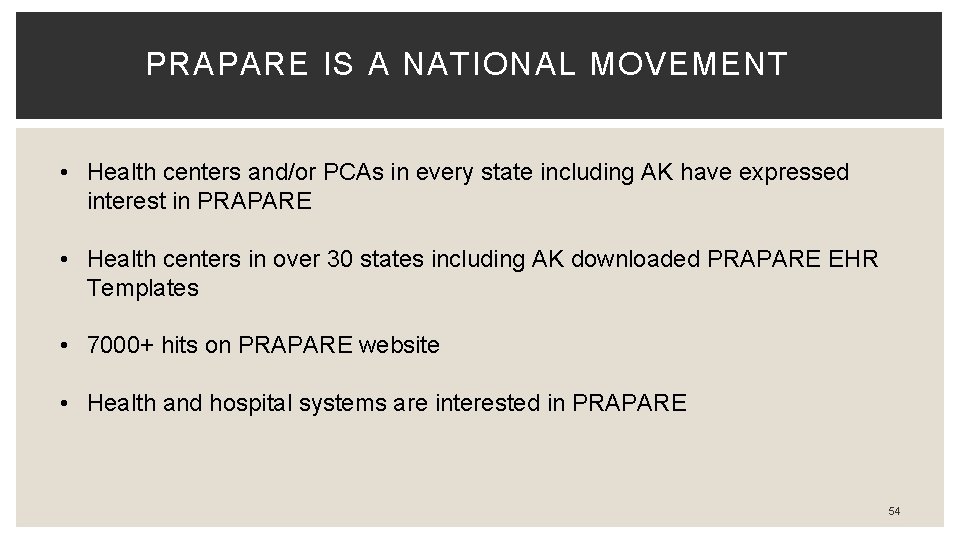 PRAPARE IS A NATIONAL MOVEMENT • Health centers and/or PCAs in every state including