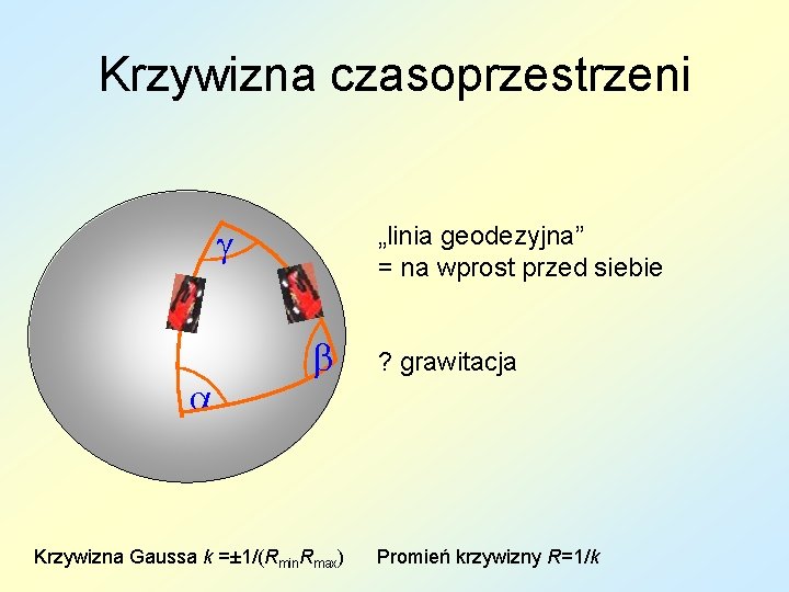 Krzywizna czasoprzestrzeni „linia geodezyjna” = na wprost przed siebie ? grawitacja Krzywizna Gaussa k