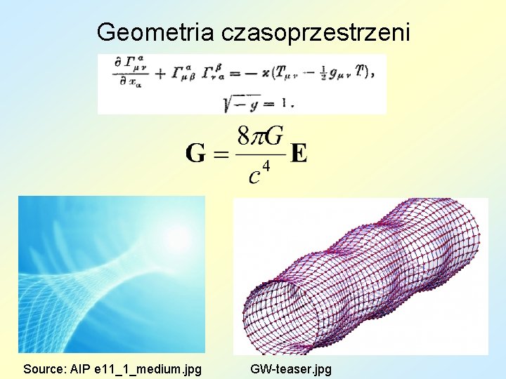 Geometria czasoprzestrzeni Source: AIP e 11_1_medium. jpg GW-teaser. jpg 