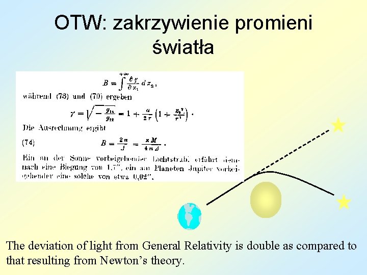 OTW: zakrzywienie promieni światła The deviation of light from General Relativity is double as