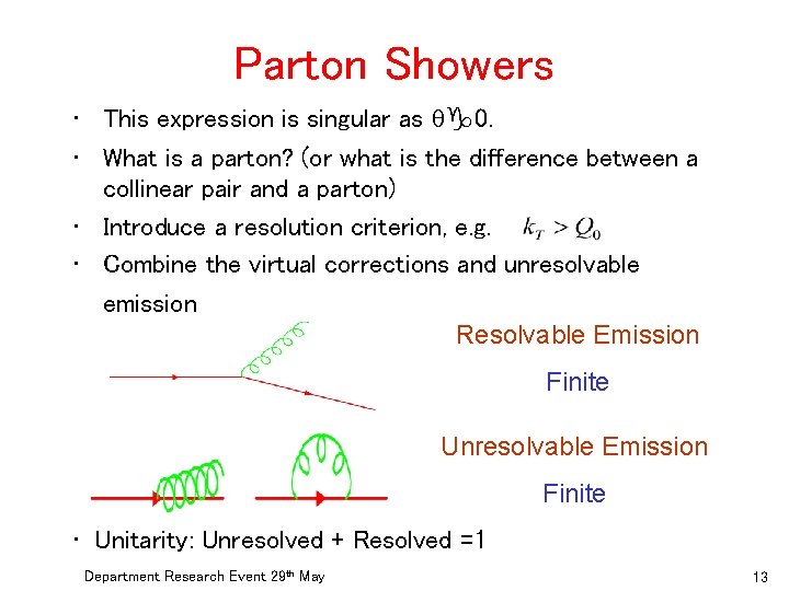 Parton Showers • This expression is singular as qg 0. • What is a