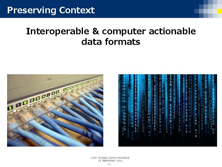 Preserving Context Interoperable & computer actionable data formats LCCC Process Control Workshop 28 September Preserving Context Interoperable & computer actionable data formats LCCC Process Control Workshop 28 September