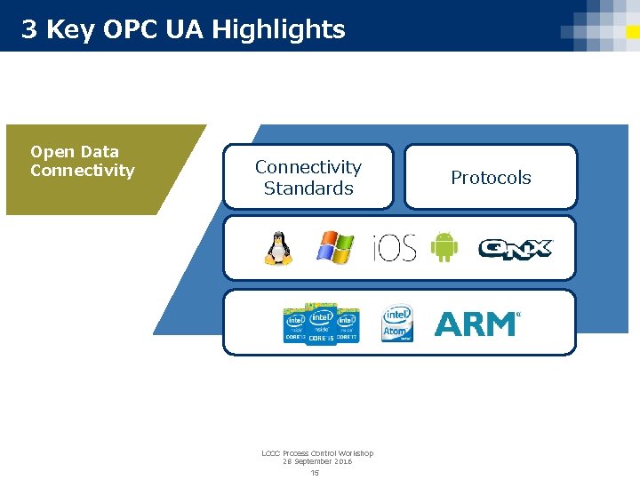 3 Key OPC UA Highlights Open Data Connectivity Standards LCCC Process Control Workshop 28