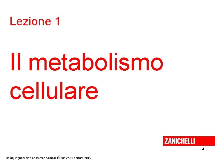 Lezione 1 Il metabolismo cellulare 4 Phelan, Pignocchino Le scienze naturali © Zanichelli editore Lezione 1 Il metabolismo cellulare 4 Phelan, Pignocchino Le scienze naturali © Zanichelli editore