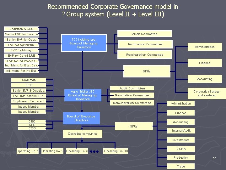 Recommended Corporate Governance model in ? Group system (Level II + Level III) Chairman