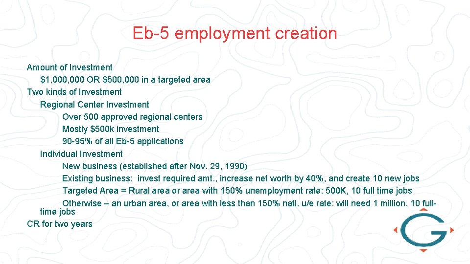 Eb-5 employment creation Amount of Investment $1, 000 OR $500, 000 in a targeted