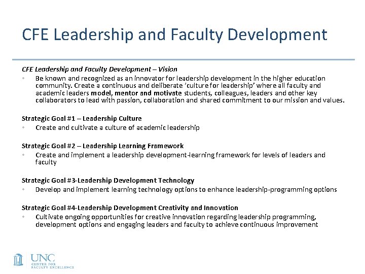 CFE Leadership and Faculty Development – Vision • Be known and recognized as an CFE Leadership and Faculty Development – Vision • Be known and recognized as an