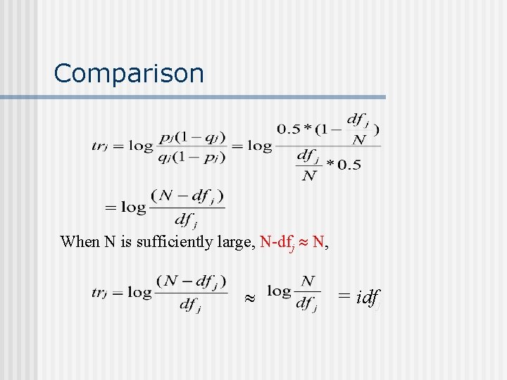 Comparison When N is sufficiently large, N-dfj N, = idfj 