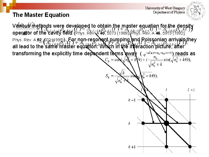 The Master Equation University of West Hungary Department of Physics Various methods were developed